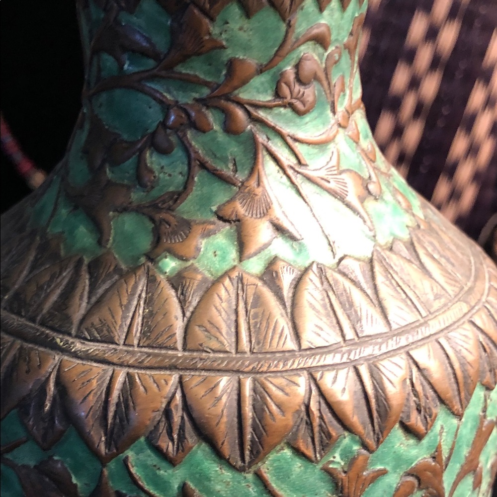 Intricate Green and Bronze Vase